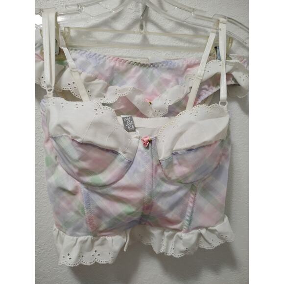 Sabrina By Mervene Ok Intimates 90' Corset Set Multicolor Gingham L/M - Picture 2 of 15